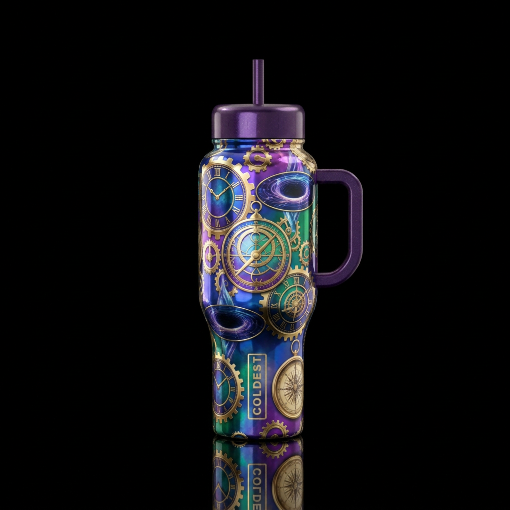 Time travel, magical, shiny water bottle design