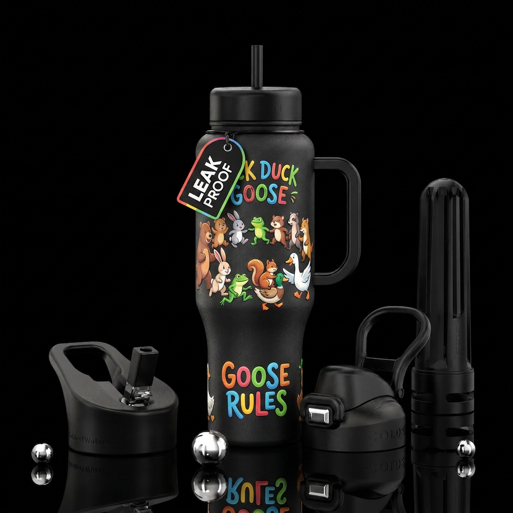 The game duck duck goose, give me a lot of differe... water bottle design