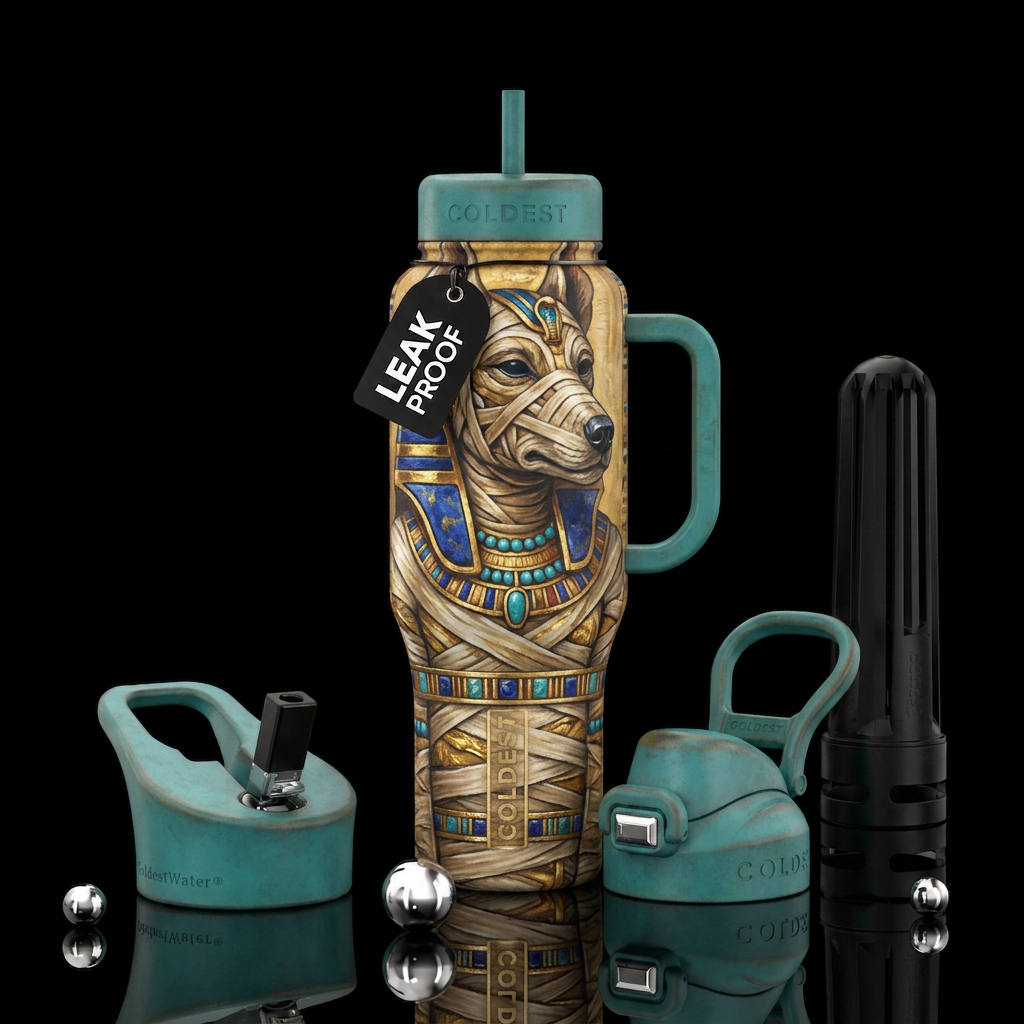 Mummified  dog water bottle design