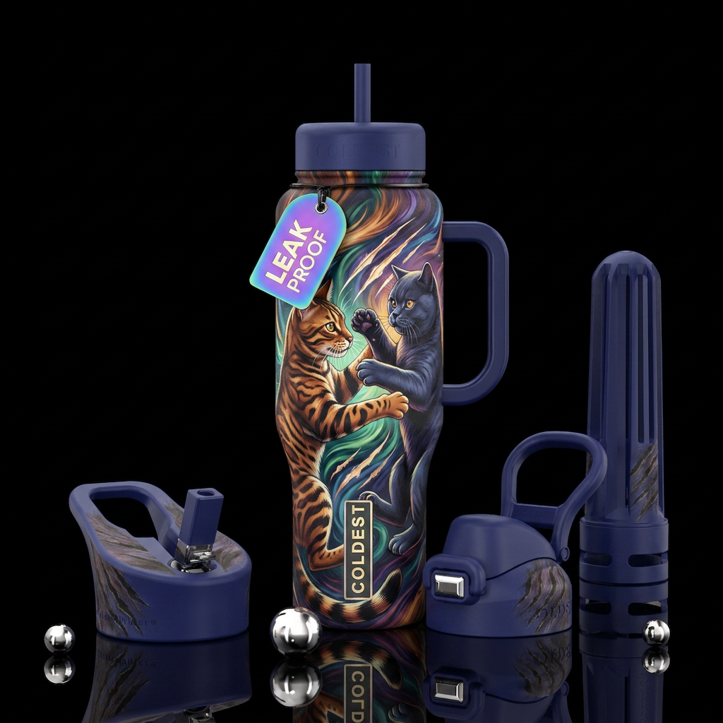 Cat fight water bottle design