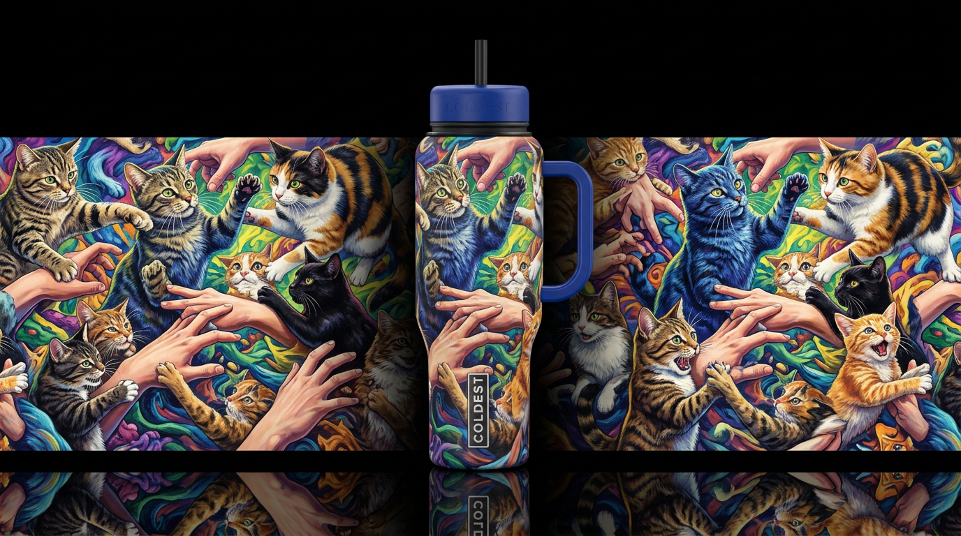 Cat fight water bottle design