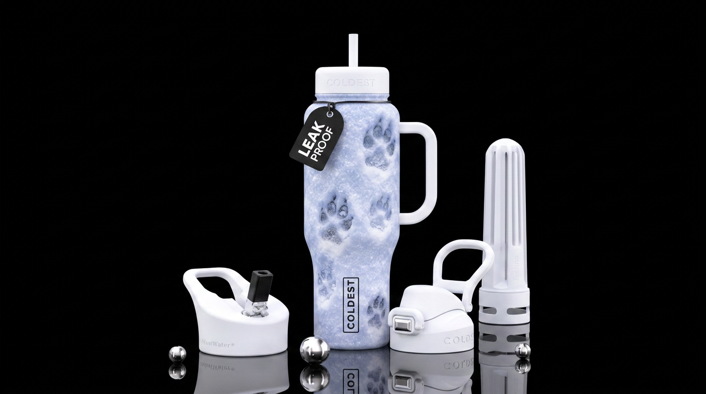 Paw prints in snow water bottle design