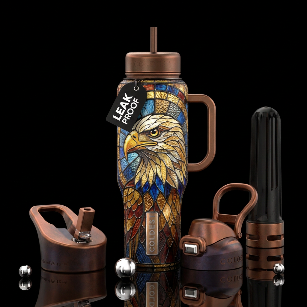 Bald eagle stained glass water bottle design