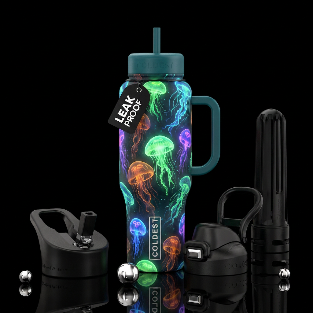 Jelly fish glow in the dark water bottle design