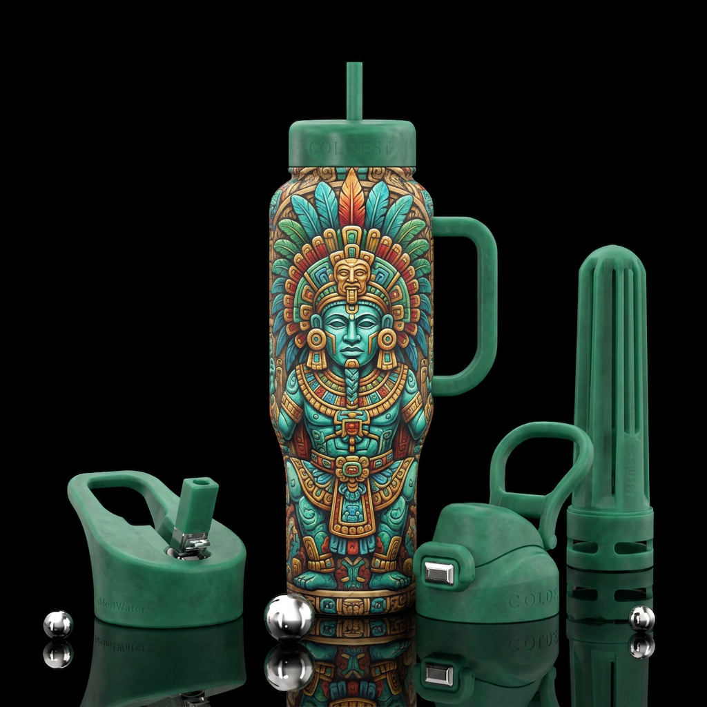 Mayan Sun God water bottle design