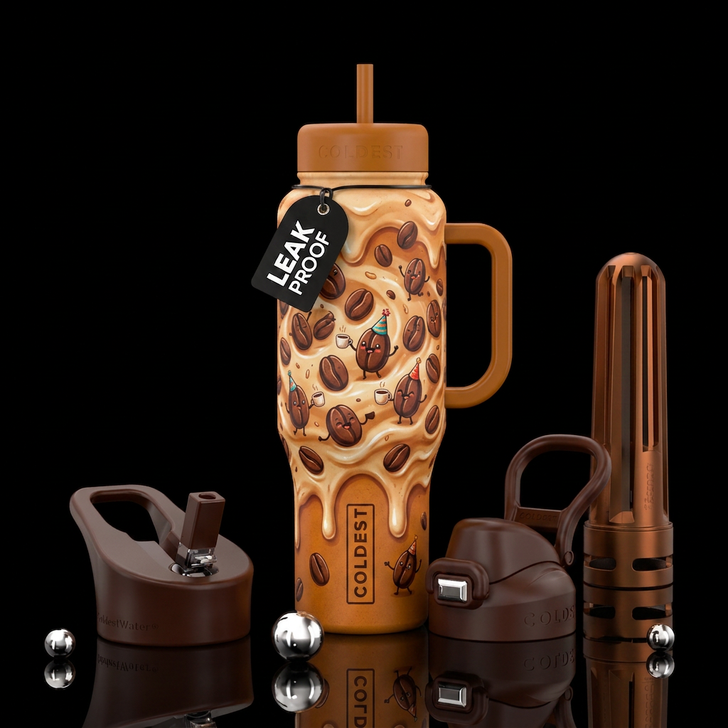 Melted pumpkin spice frosting with coffee beans ha... water bottle design