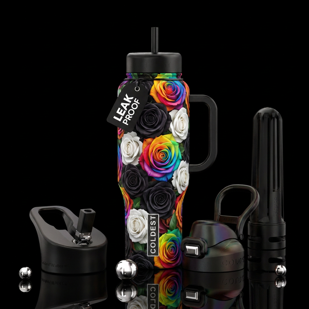 Rainbow Roses  Black Roses white Roses water bottle design