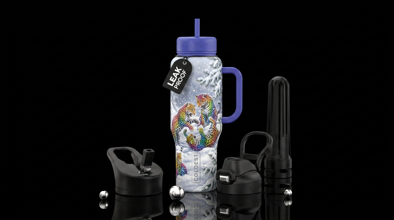 Rainbow leopard’s playing in the snow water bottle design