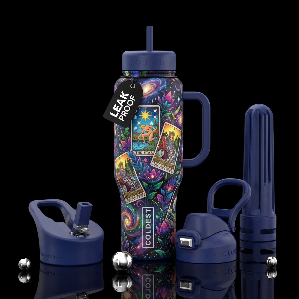 Tarot cards cosmic garden water bottle design