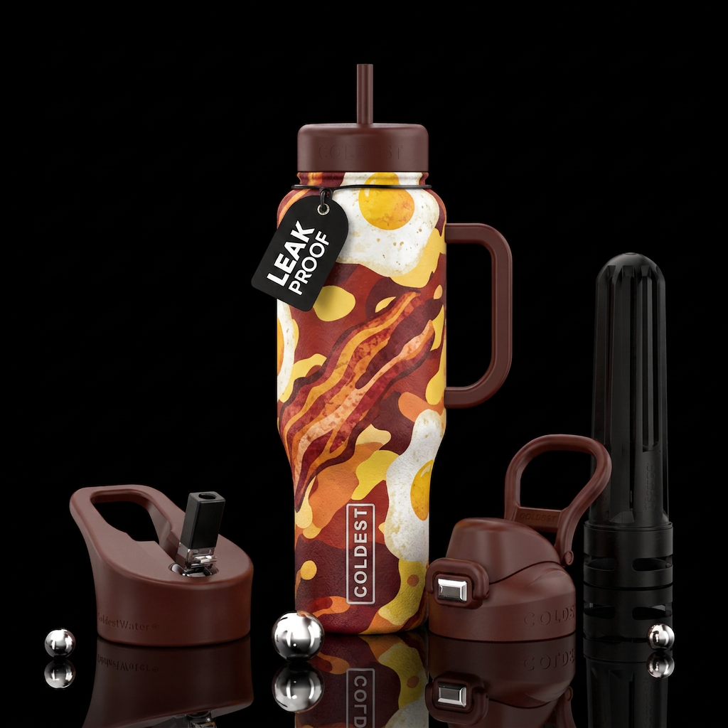 Bacon and eggs camouflage water bottle design