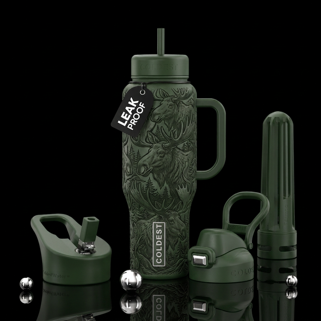 The moose bull winkle water bottle design