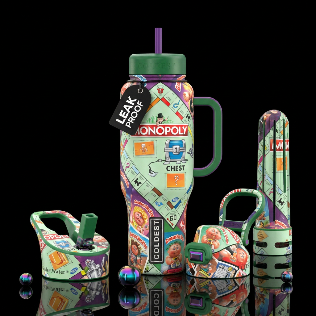 Monopoly the garbage pill kids theme water bottle design