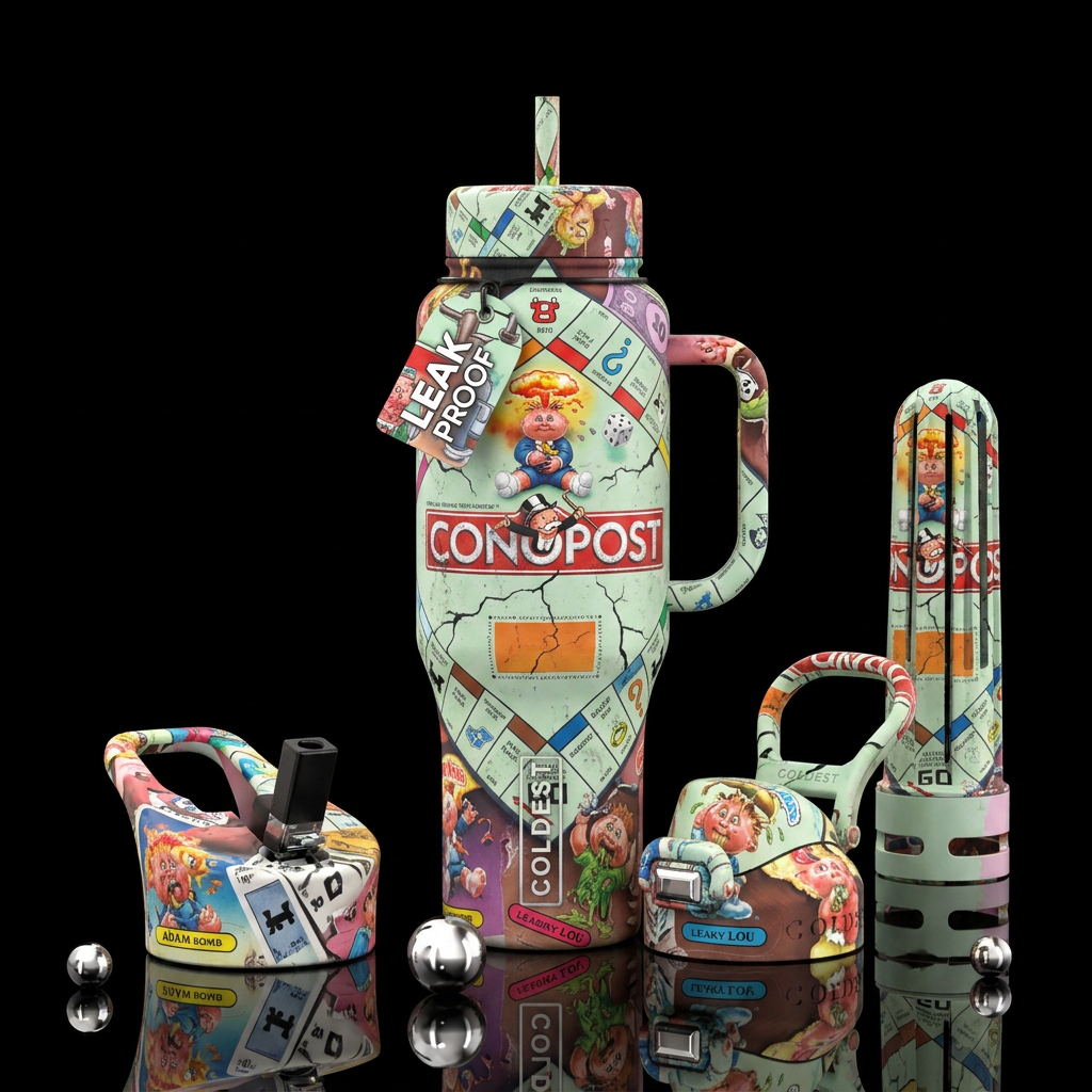 Monopoly the garbage pill kids theme water bottle design
