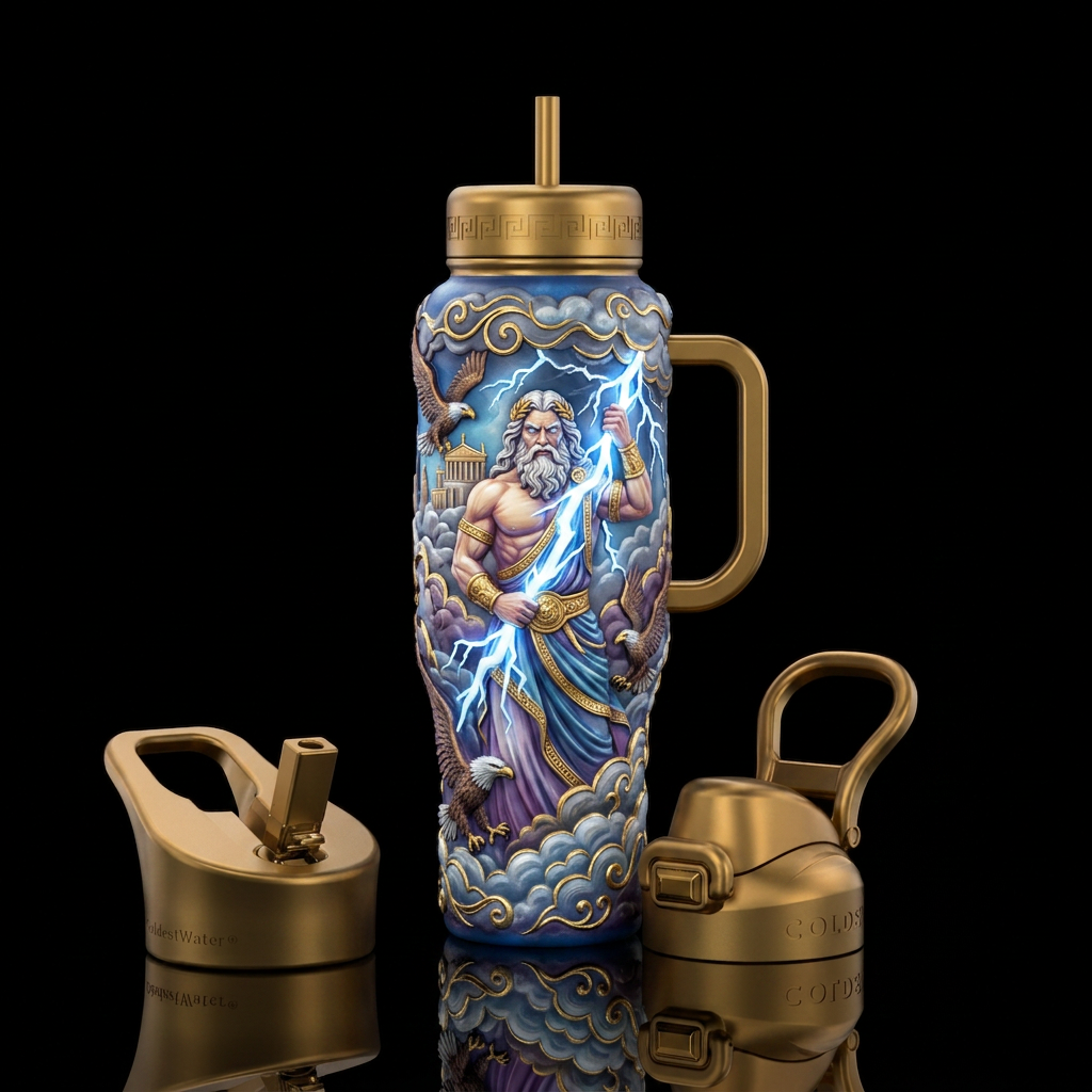 Zeus the Greek god water bottle design