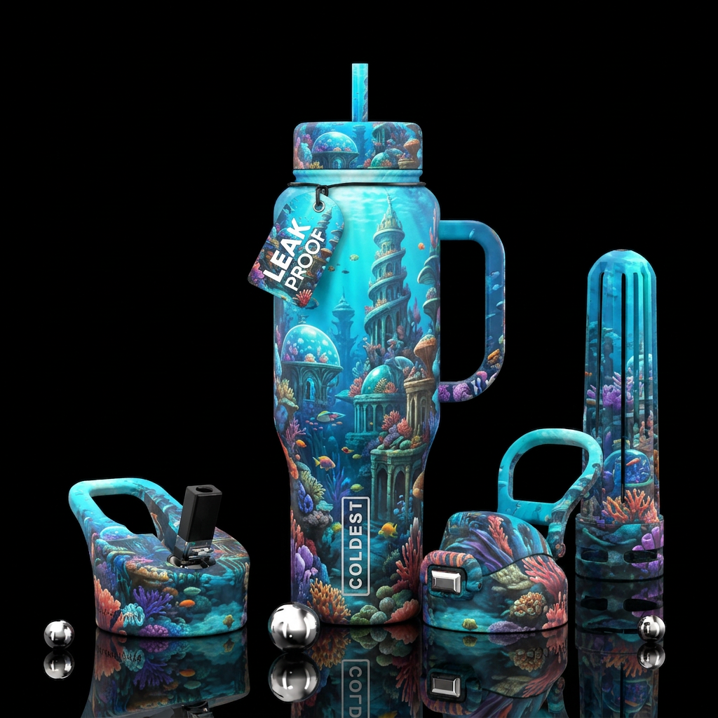 Underwater city water bottle design