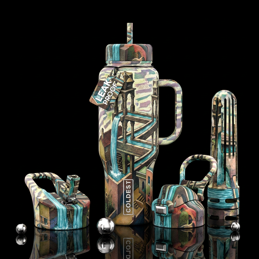 M.C. Escher Waterfall water bottle design