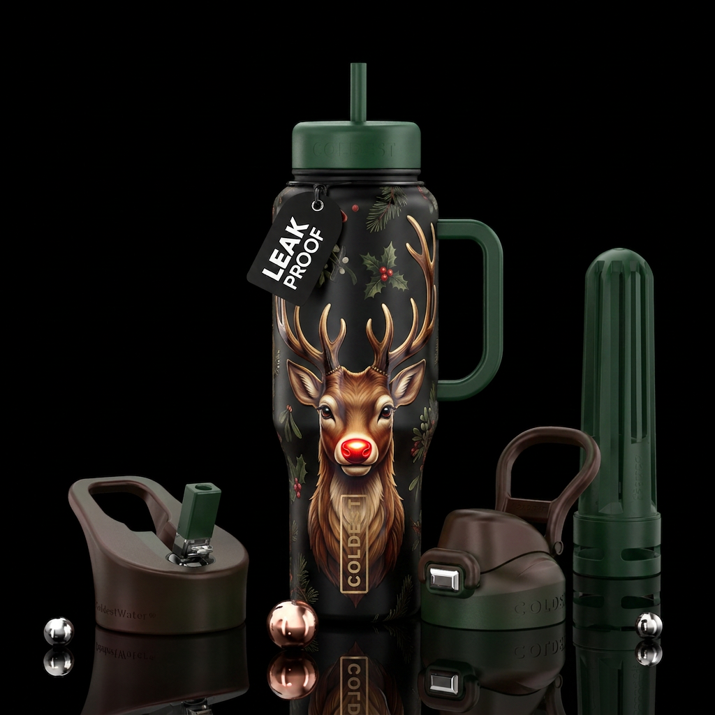 Rudolph, the red-nosed reindeer water bottle design