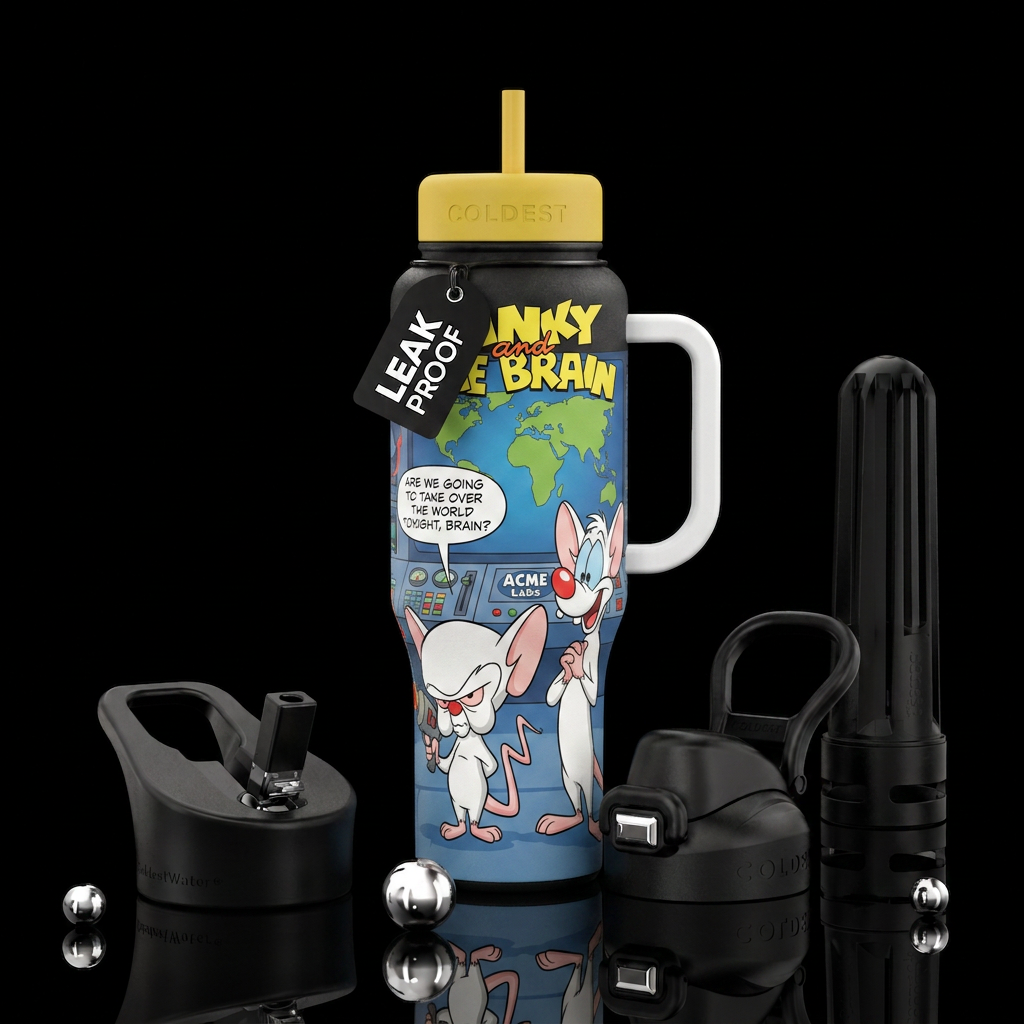 Pinky and the brain cartoon water bottle design