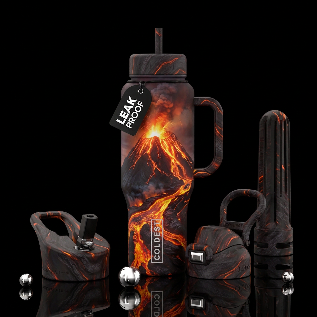 dark mood, volcano water bottle design