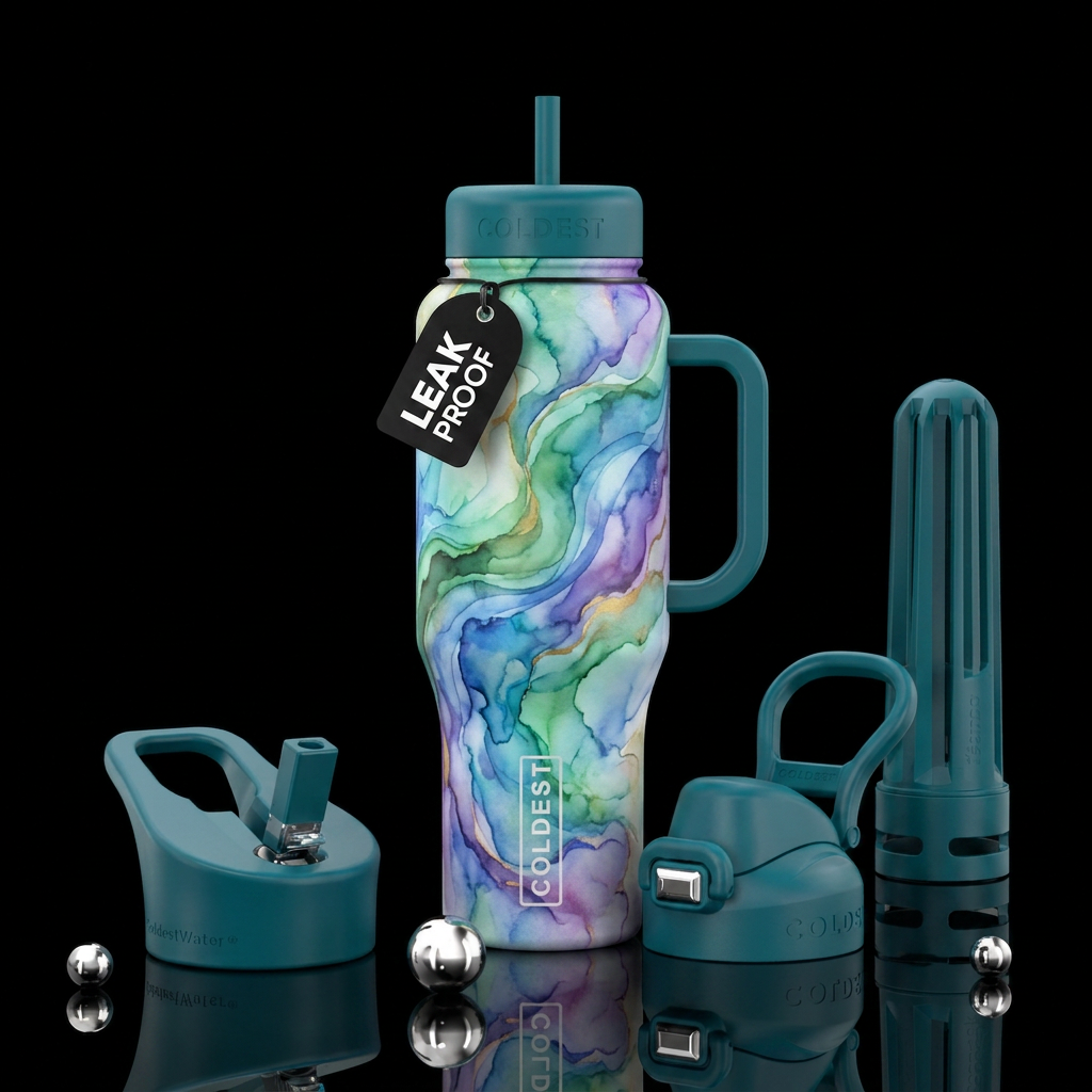 watercolor, swirls water bottle design