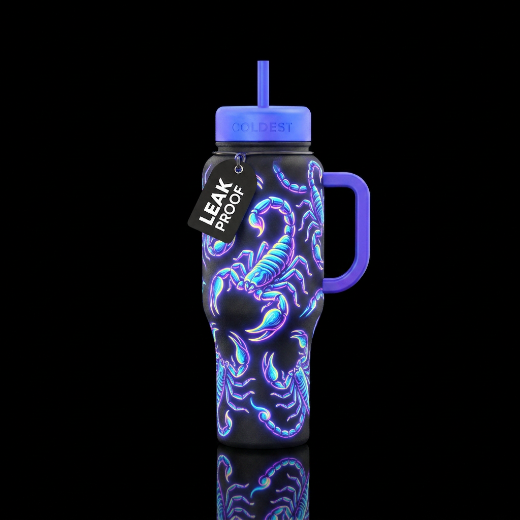 scorpion, glowie water bottle design