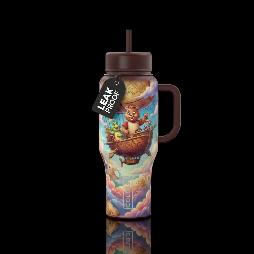 Teddy Ruxpin water bottle design