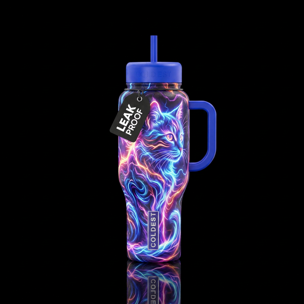 cat, swirls,, electric water bottle design