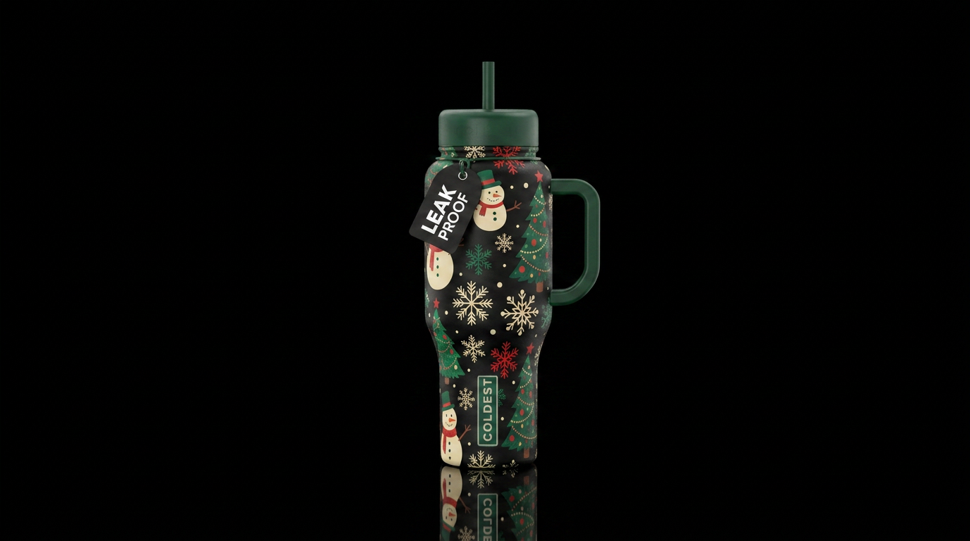 Snowman snow flakes Christmas Christmas trees water bottle design