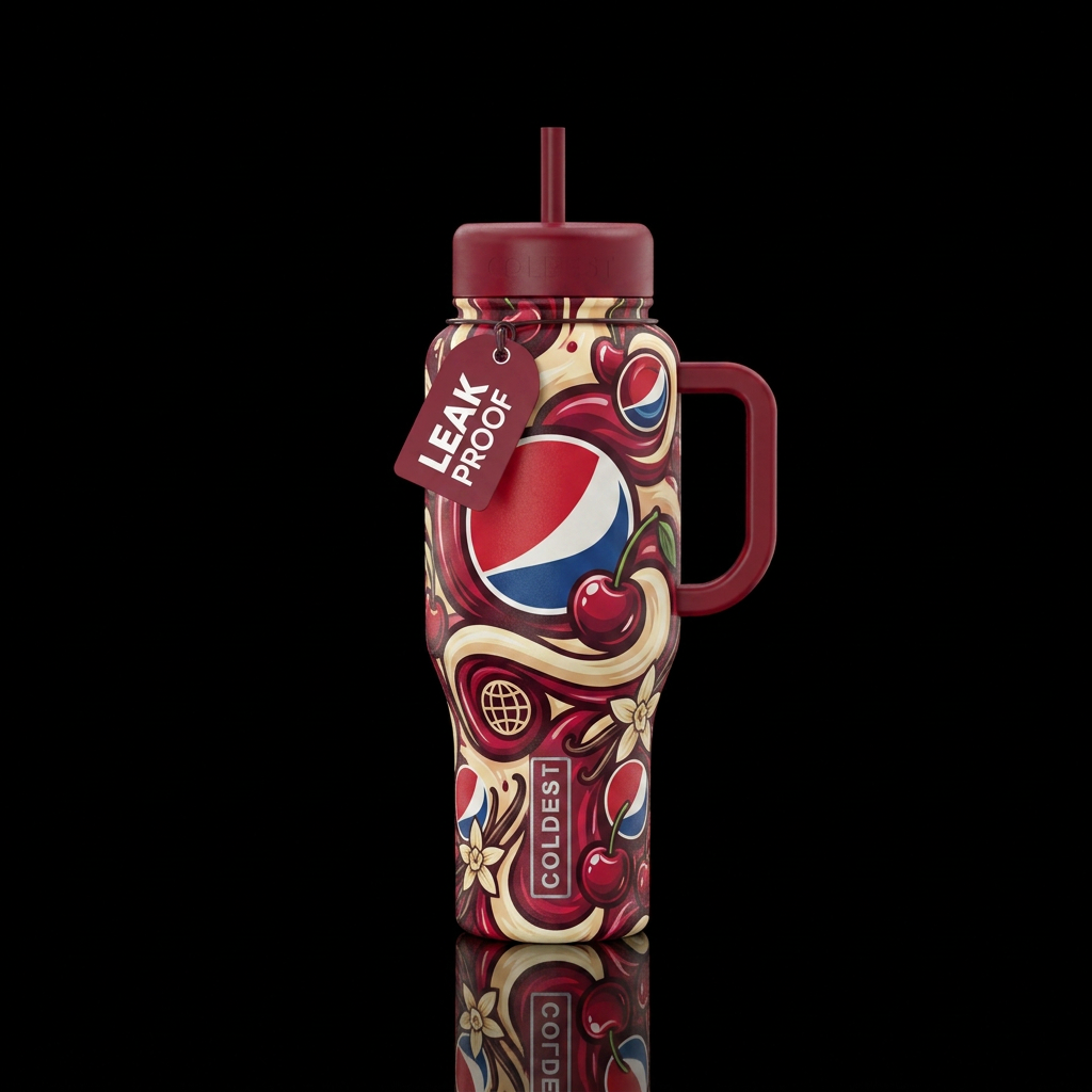 Cherry vanilla Pepsi water bottle design