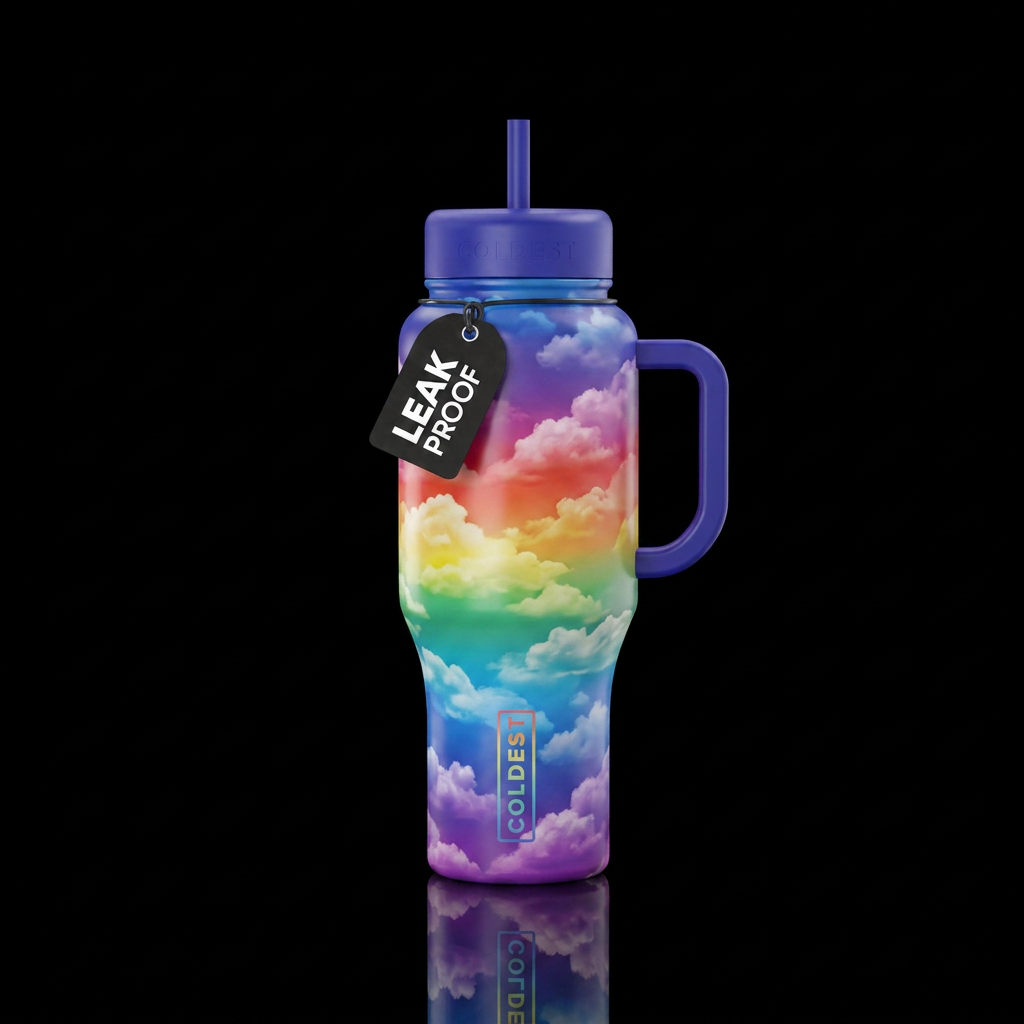 Rainbow clouds water bottle design