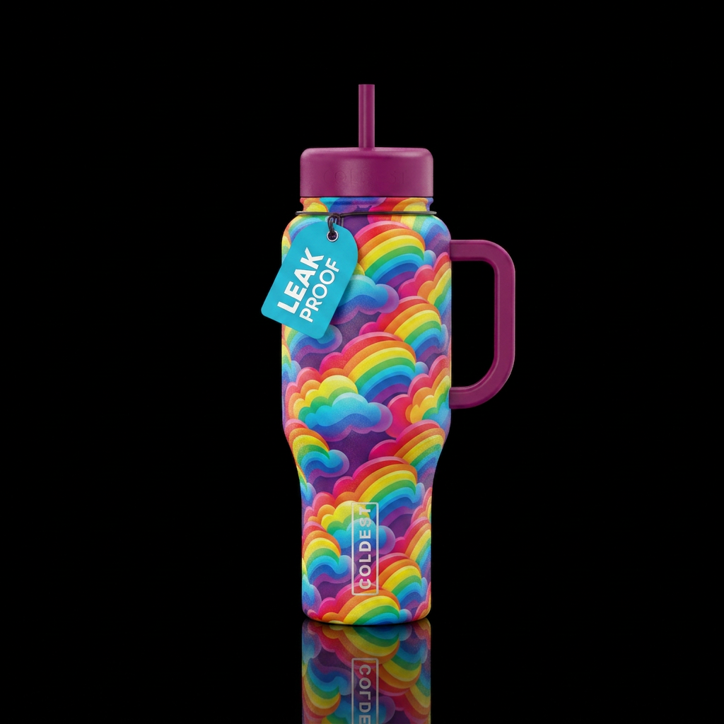 Rainbow clouds water bottle design