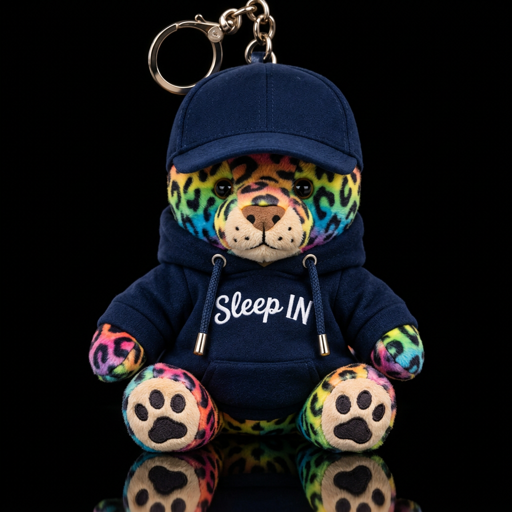 Rainbow leopard with a sweatshirt on  saying Sleep... water bottle design