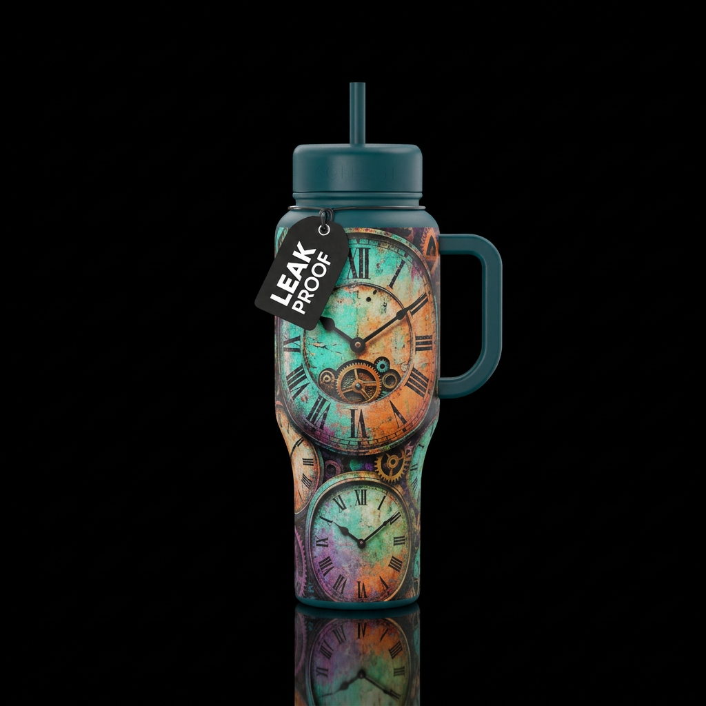 grunge clock water bottle design