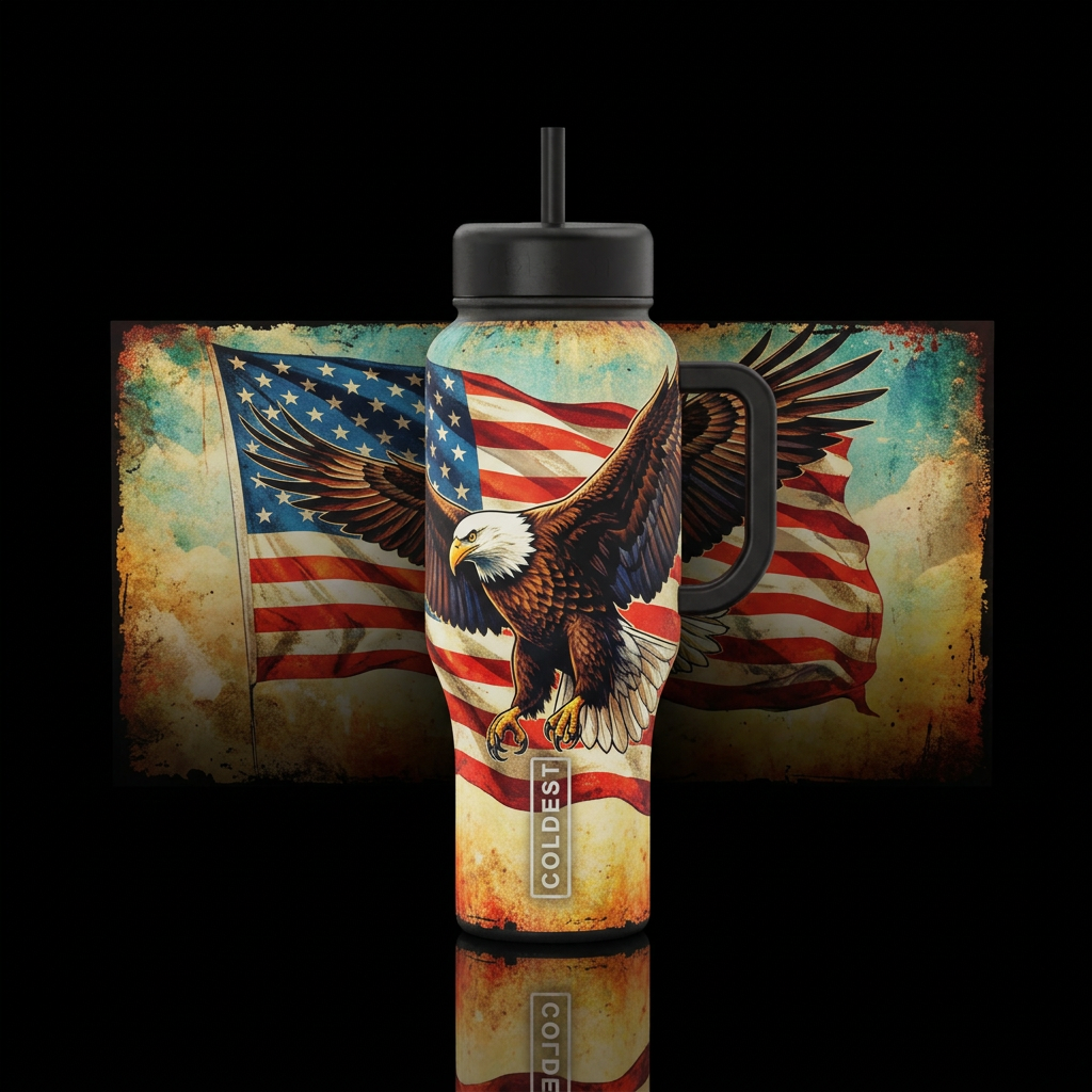 CUP Color grunge; THE AMERICAN FLAG WAVING IN THE ... water bottle design