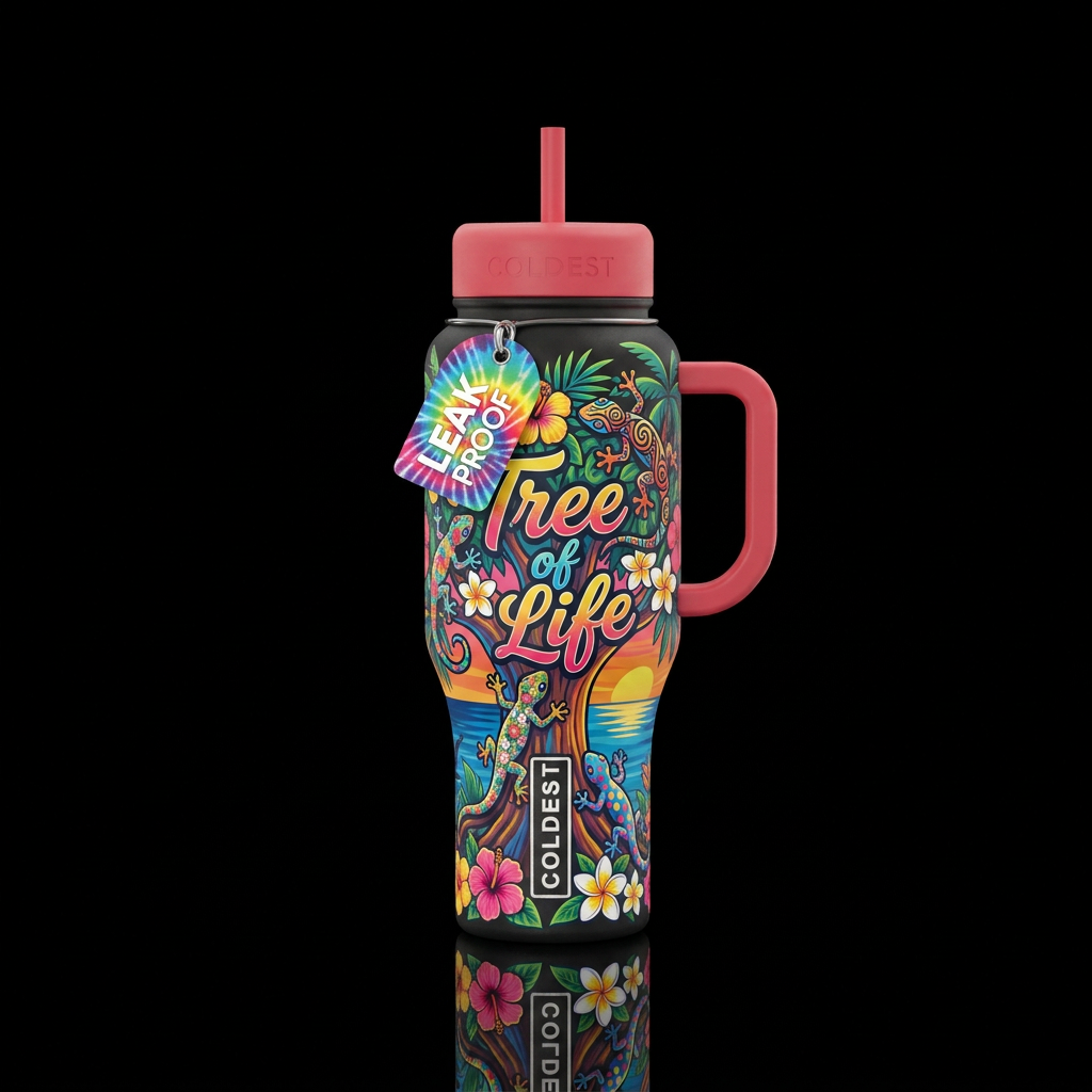 GECKOS ON THE TREE OF LIFE Summer Vibes • Each gec... water bottle design