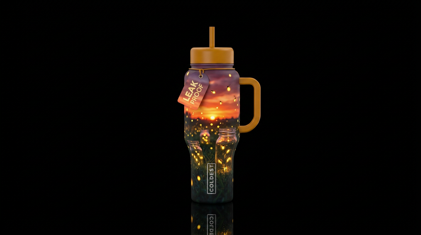 Fireflies & Mason Jars at Sunset” water bottle design