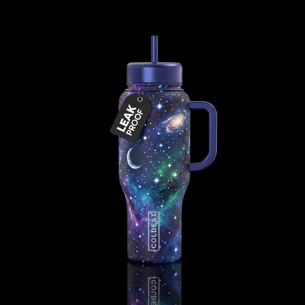 star galaxy moonlight water bottle design