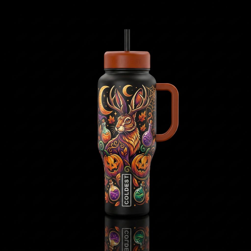 Halloween, jackolope, water bottle design
