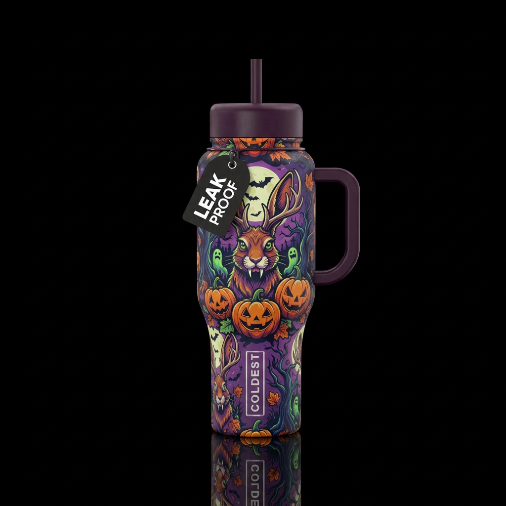 Halloween, jackolope, water bottle design
