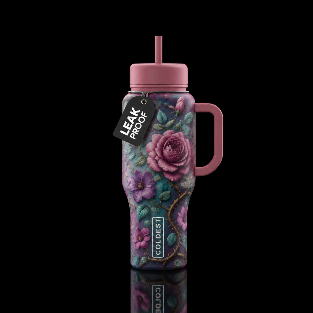 Mauve, rose, violet, aqua, teal, sage green, flora... water bottle design