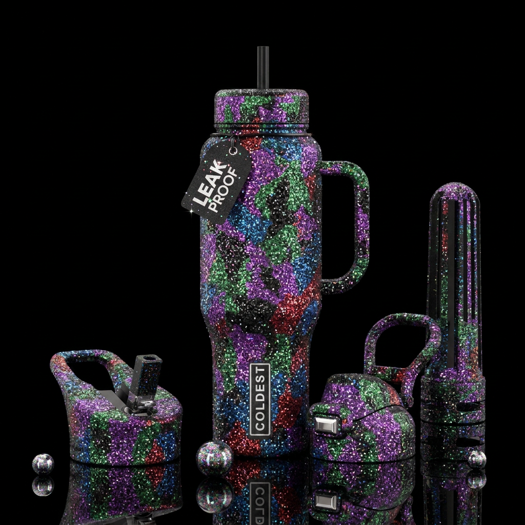 Glitter bomb water bottle design