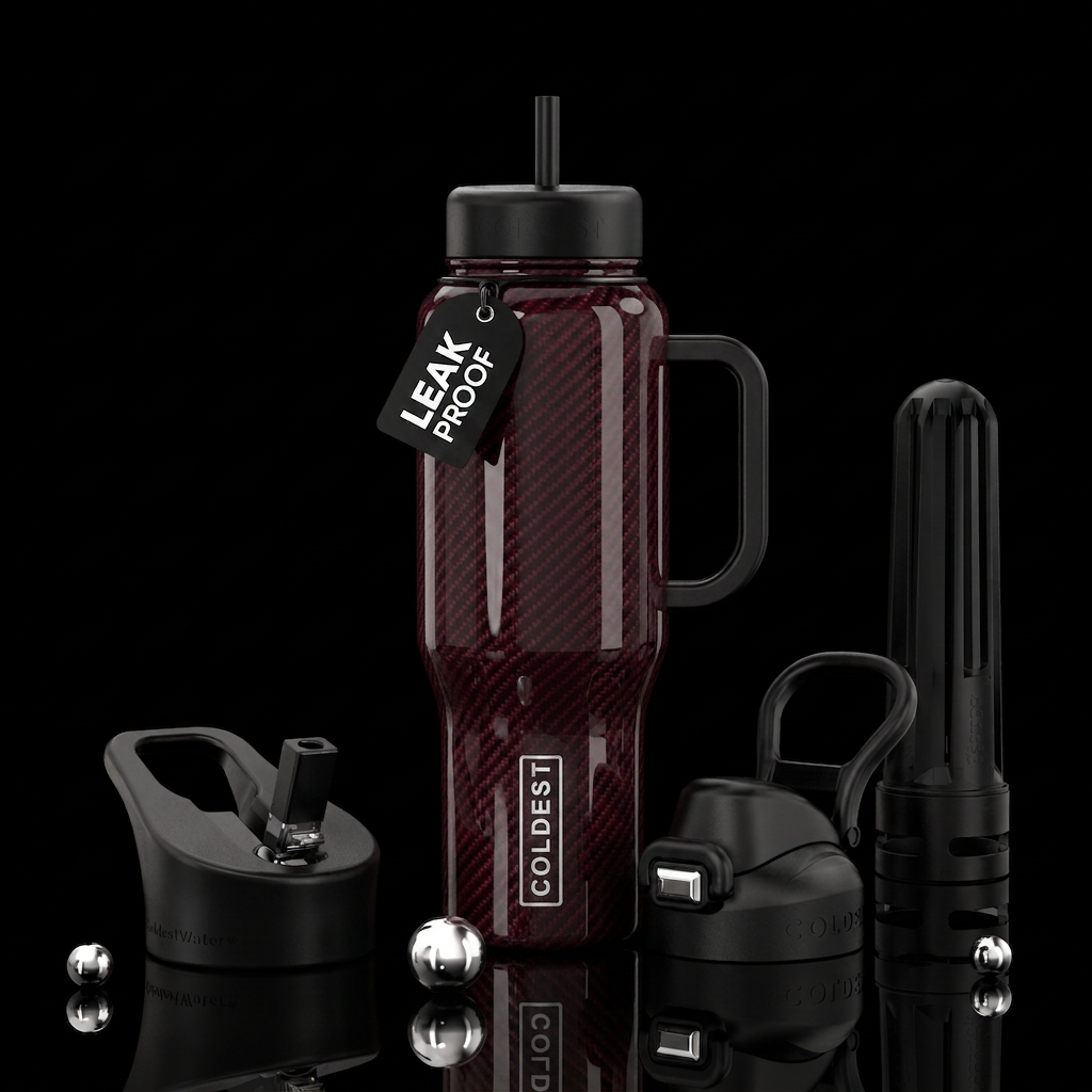 A high-definition, photorealistic illustration of ... water bottle design