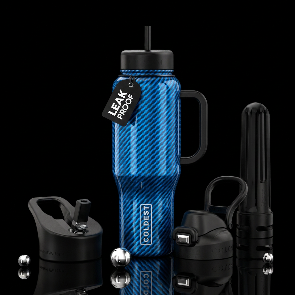 A high-definition, photorealistic illustration of ... water bottle design