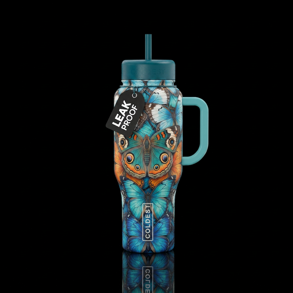 Azure Monarch water bottle design