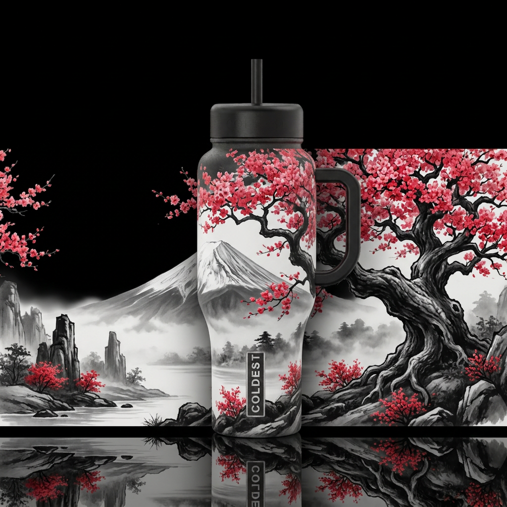 Crimson Fuji water bottle design