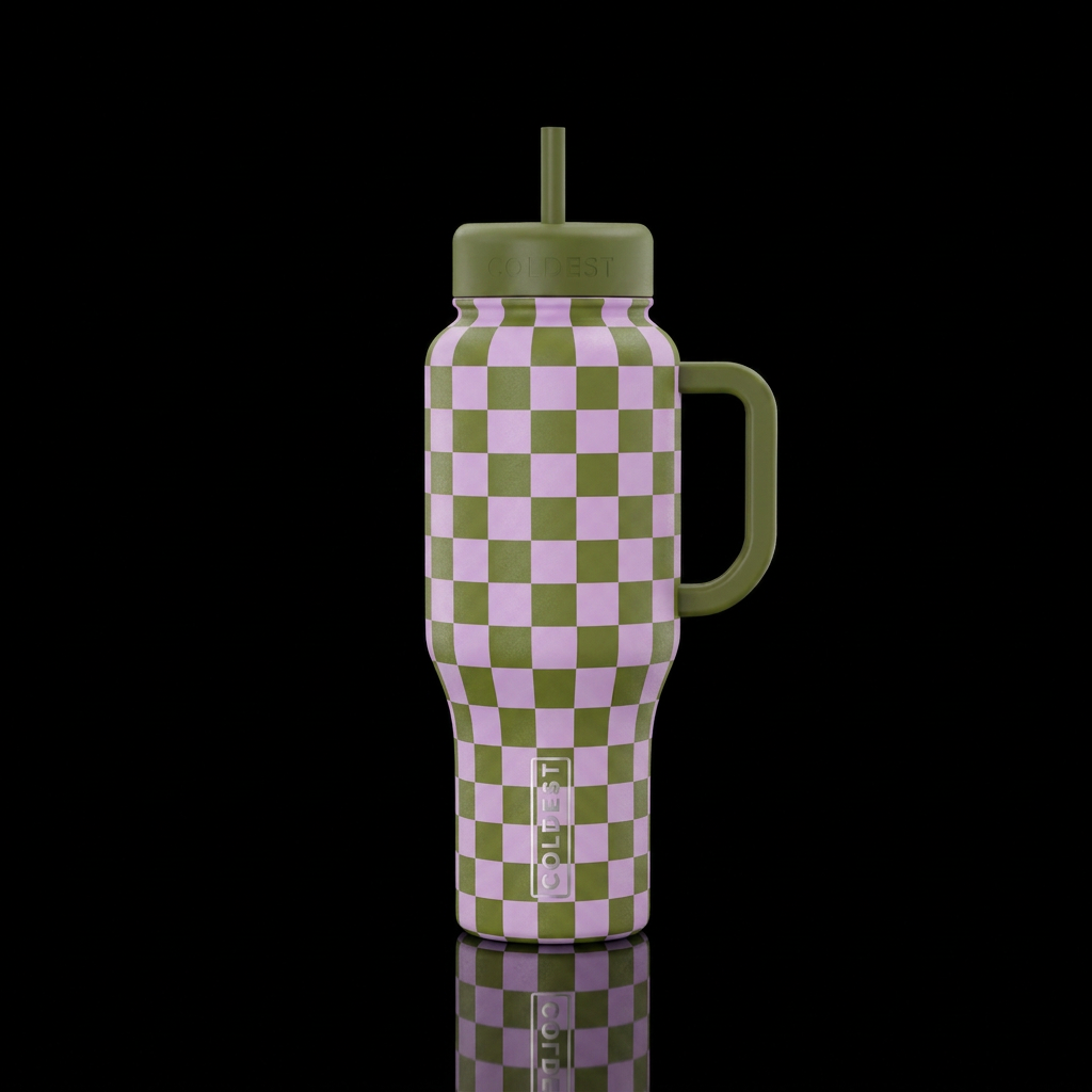 Lilac & Olive Check water bottle design
