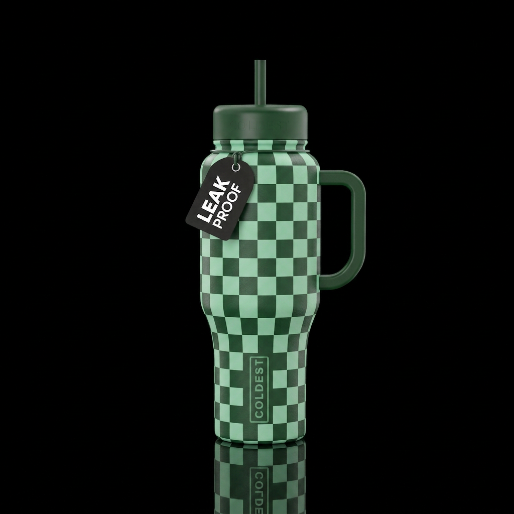 Forest & Mint Green Check water bottle design