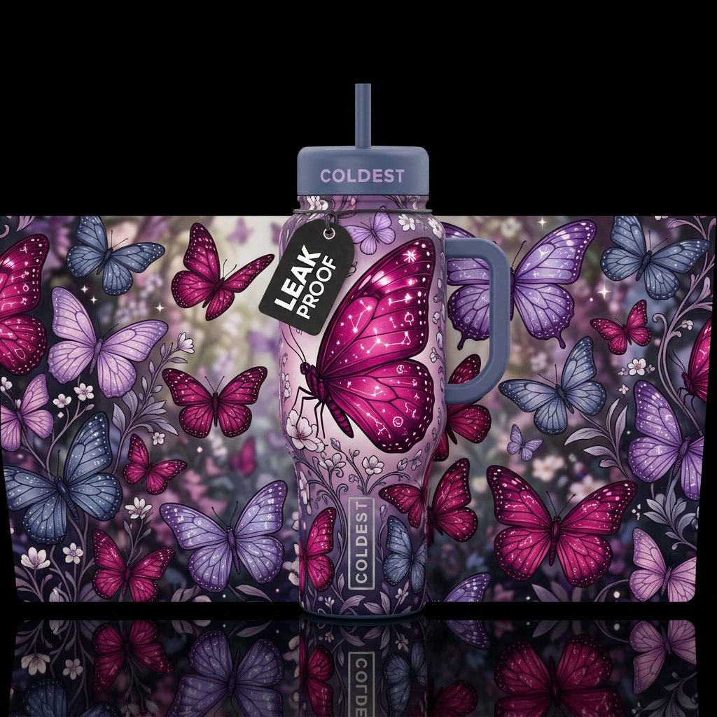 Mystic Monarch water bottle design
