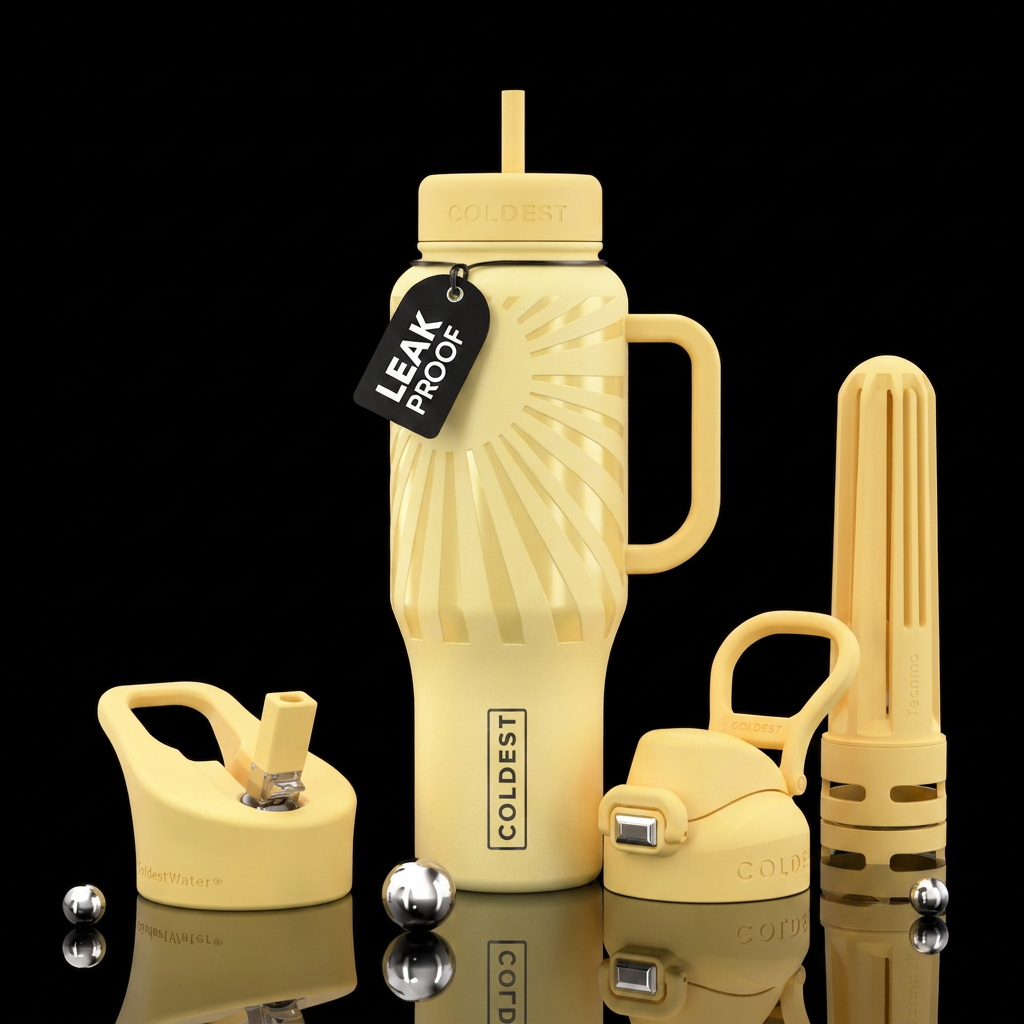 sun-kissed with pale yellow rays of sunshine water bottle design