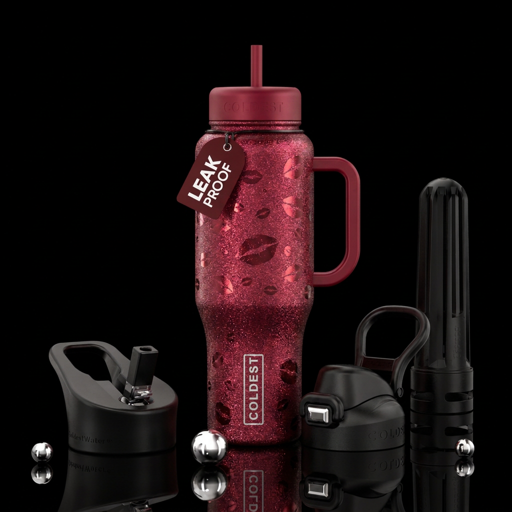 sparkly bottle with  small lip kisses varying size... water bottle design